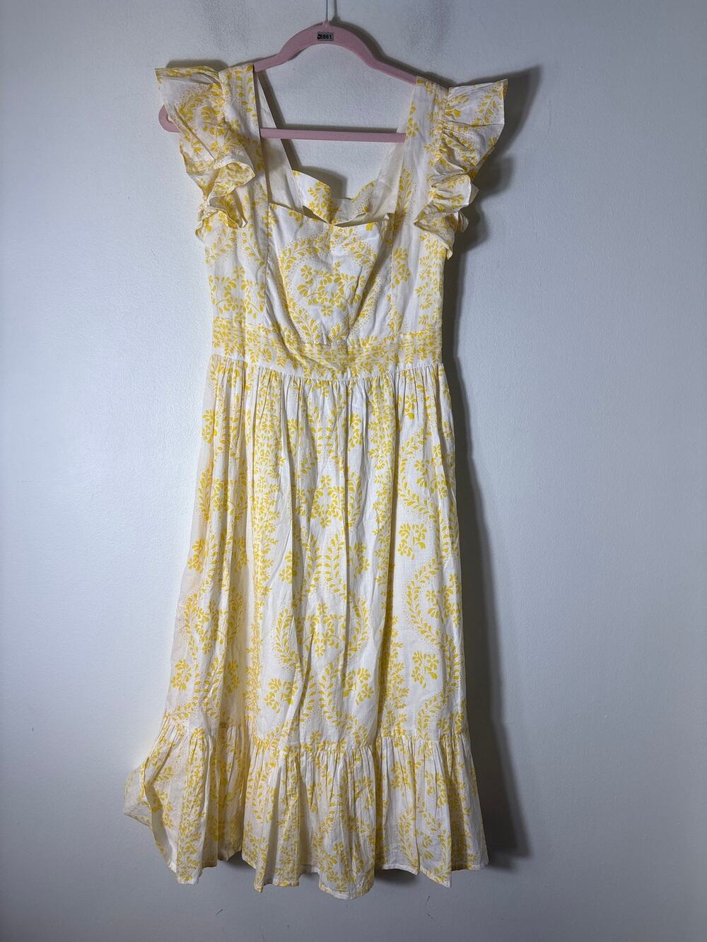 NWT Monsoon and Beyond Yellow and White Flutter Sleeve Maxi Dress Sz XS